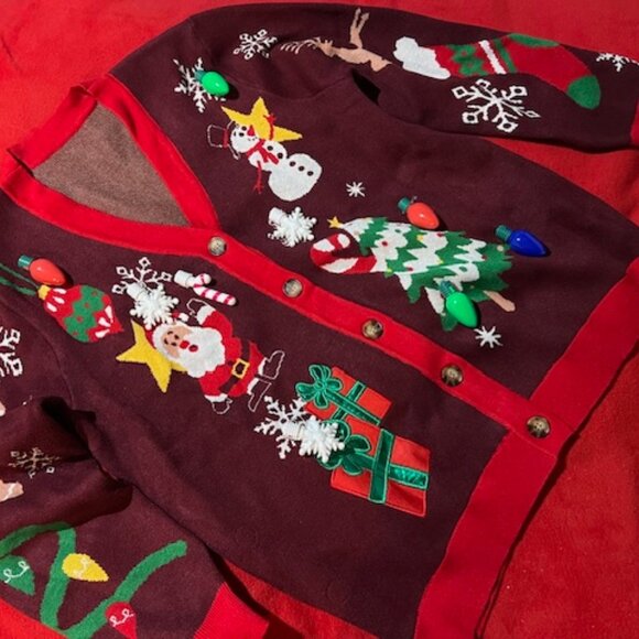 Giggling Get Up Light Up Ugly Christmas Sweater Unisex XL LED Cardigan Santa - Picture 3 of 7